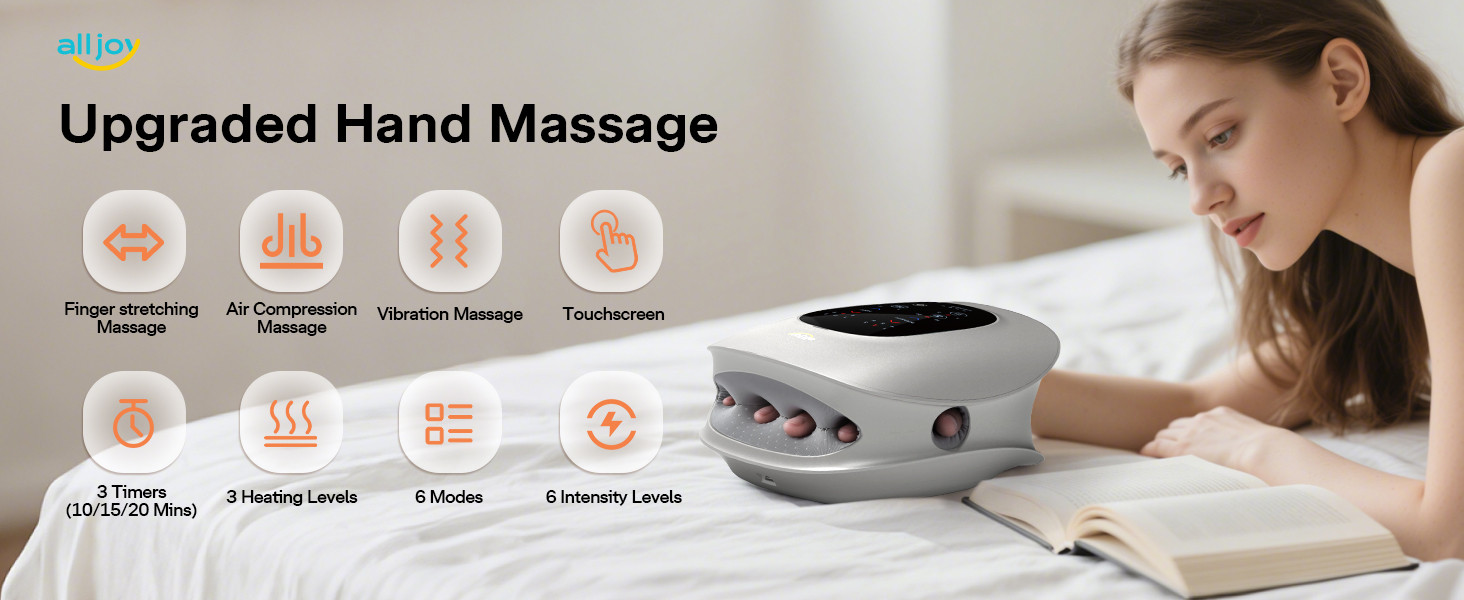 ALLJOY Hand Massager with Heat and Compression, Knuckle Stretching and Hand Massage, 6 Modes 6 Intensities 3 Heat for Arthritis and Carpal Tunnel Relief, Mothers Day Gifts for Women Men(Champagne)